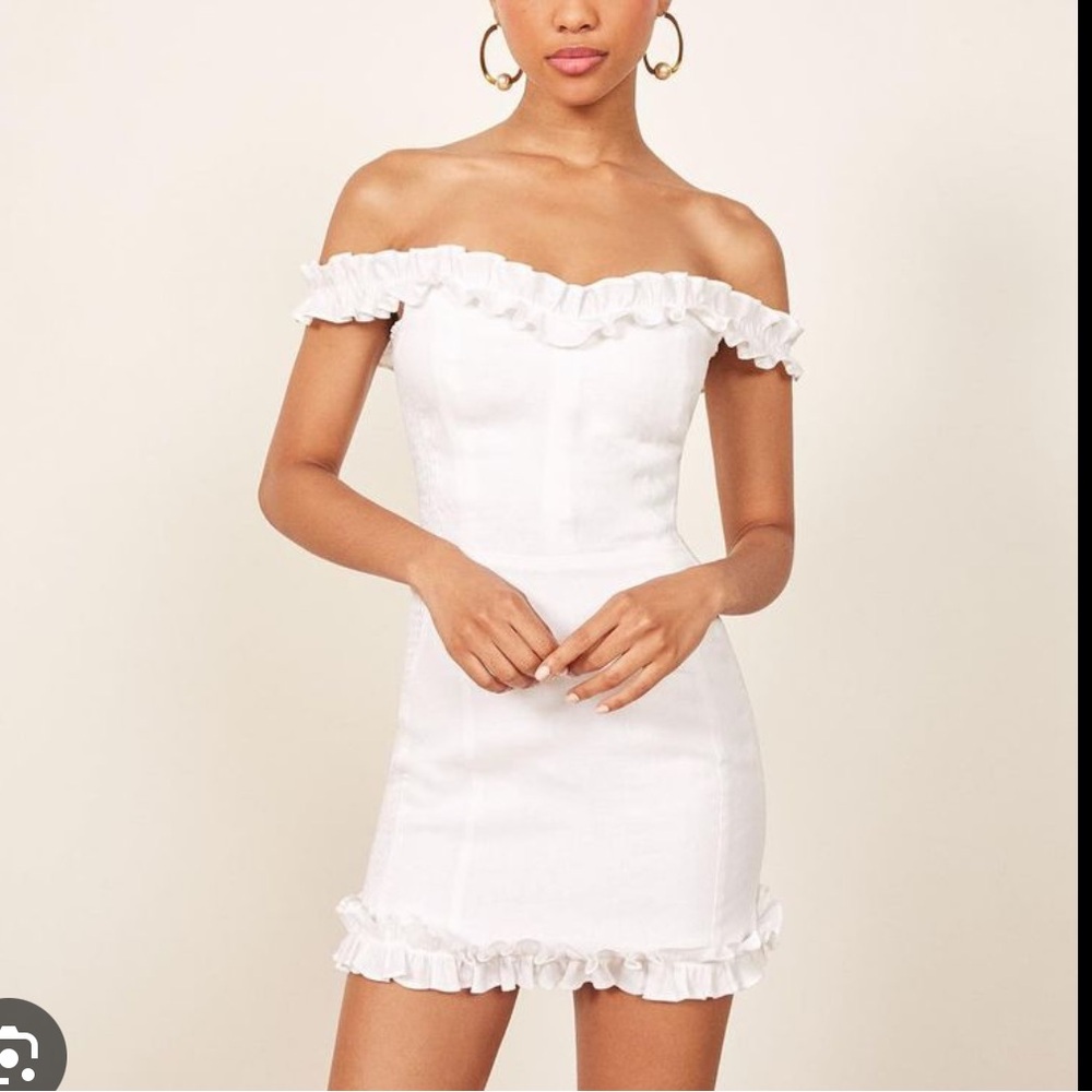 NWT Reformation Bonita Off-Shoulder White Mini Dress (linen)